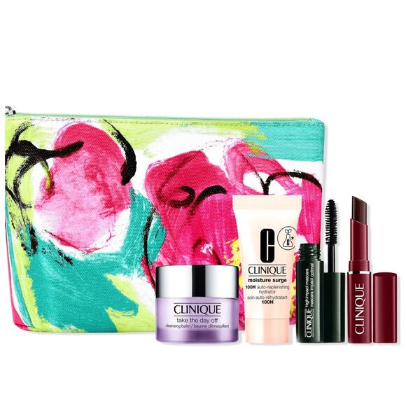 CLINIQUE NEW 5 PC Beauty Makeup Set – Cosmetic Bag + Take the Day Off Balm - Picture 1 of 5